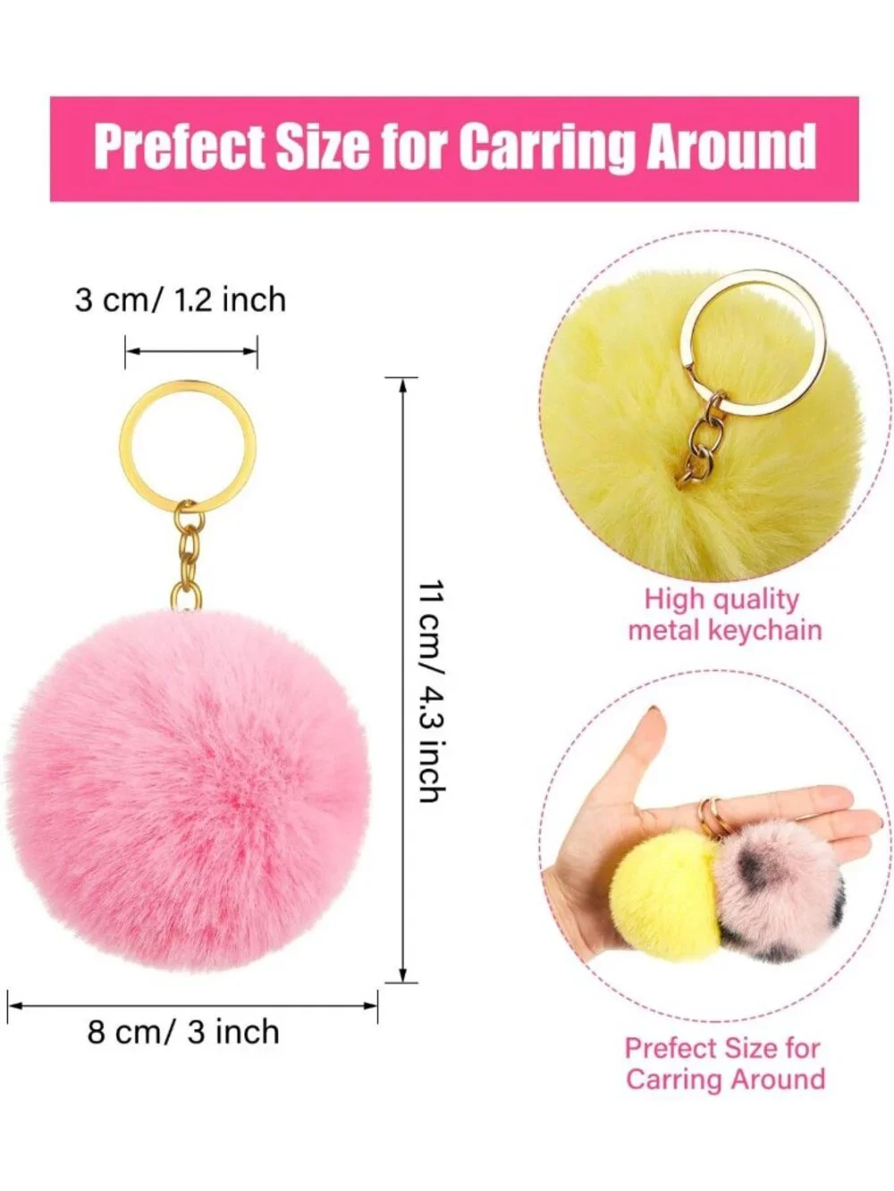 Colorful Pom Poms Keychains - 60 Pcs Fluffy Ball Bag Charms for Handbags